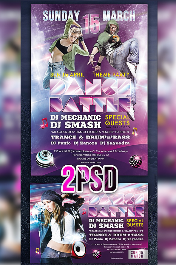 Party flyer PSD template Dance Battle Great Set of Free PSD Flyer Templates