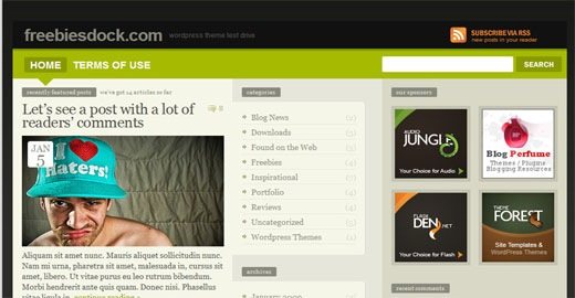 Free-premium-magazine-style-Green -one–column-wordpress-theme- freebies-dock