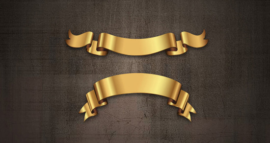 Golden Decorative Vector Ribbons Set