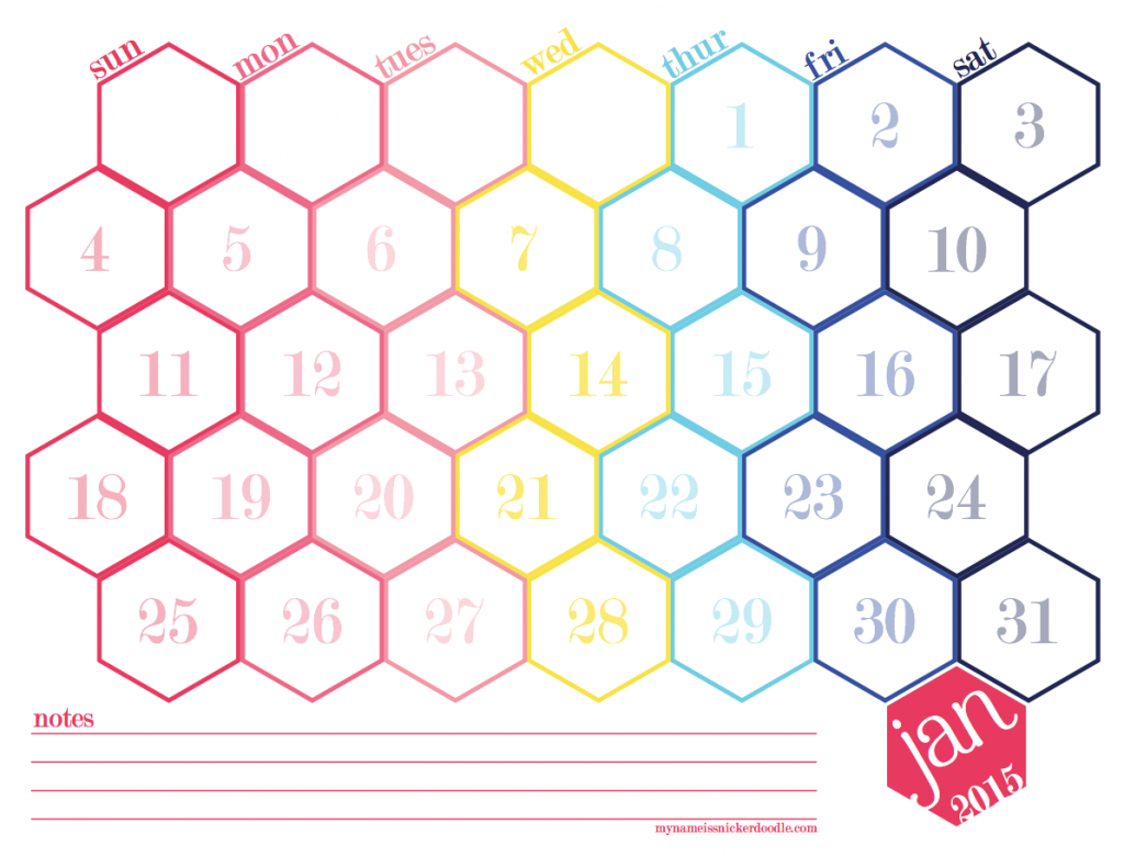 Amazing Calendar for Year 2015 Designs 2 Hexagon Calendar-Jan