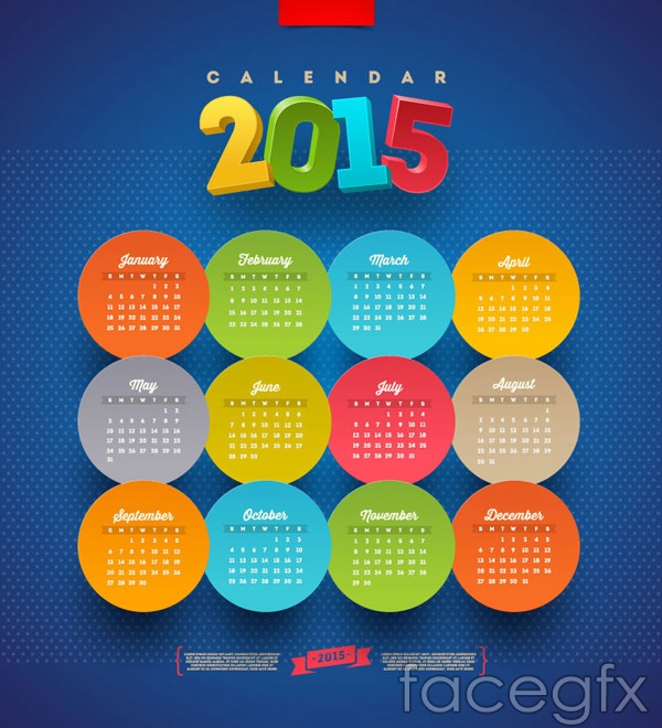 round stickers 2015 calendars vector