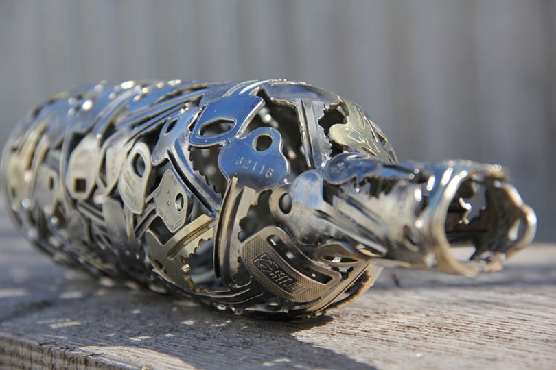 recycled metal sculptures key coin michael moerkey 2