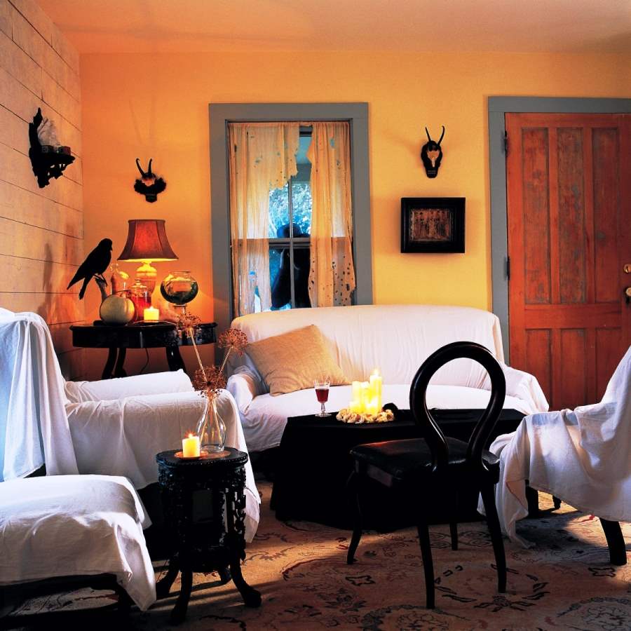 ornamental-crow-and-white-sofa-slipcover-for-halloween-decor