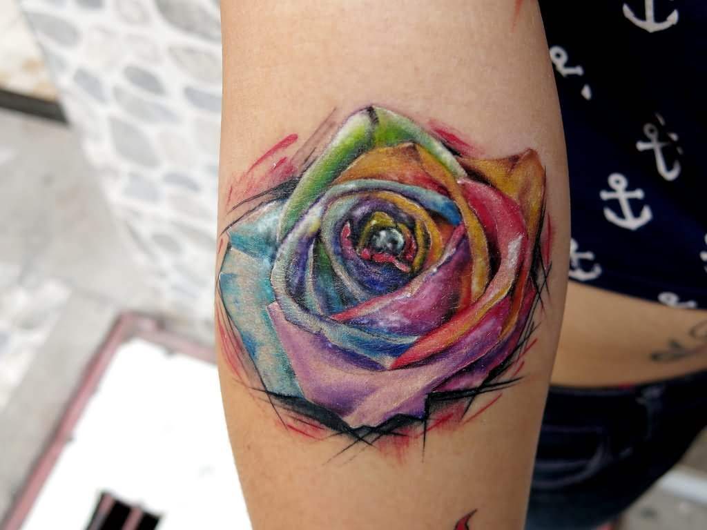 rose watercolor tattoo on arm